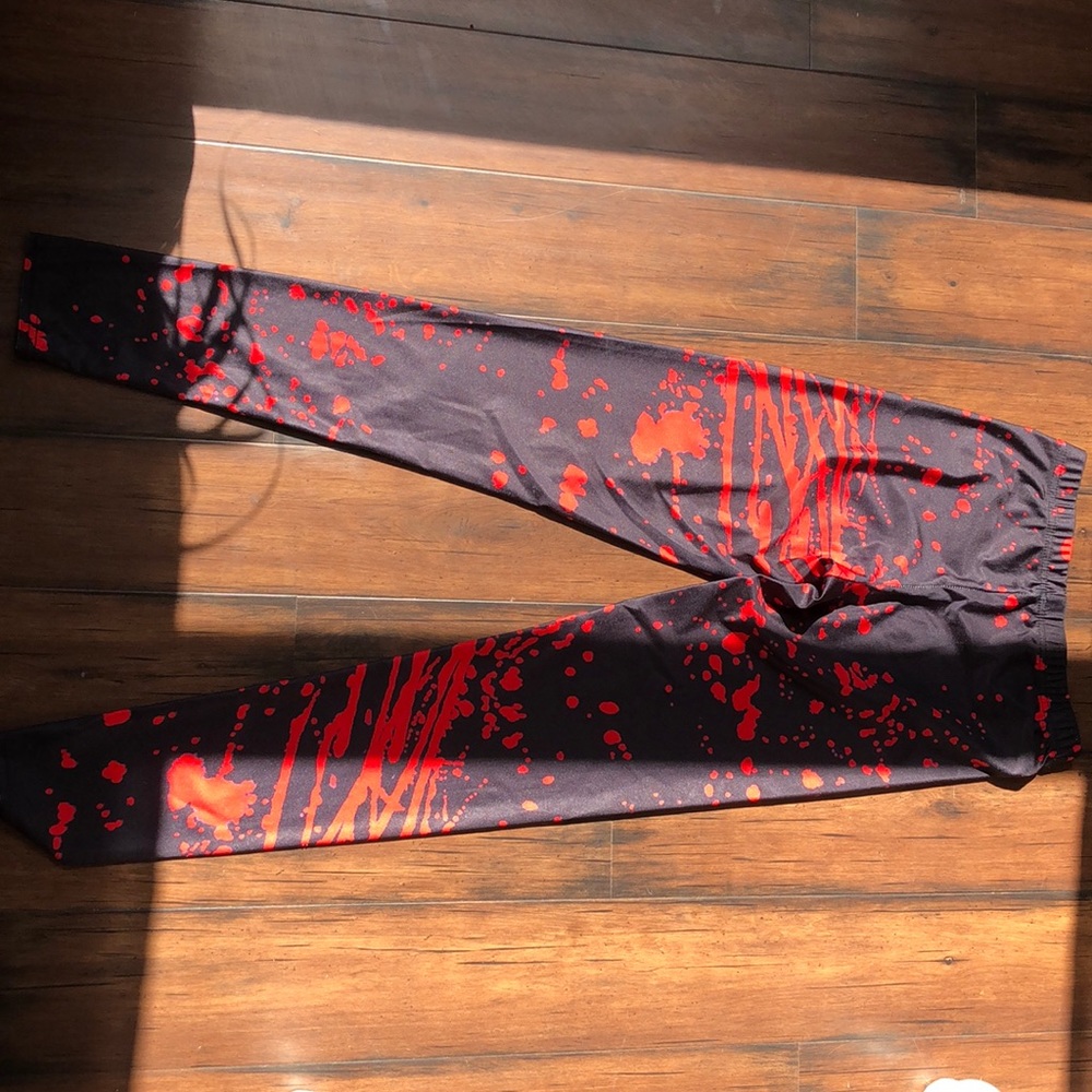 Shein black and red splatter leggings small